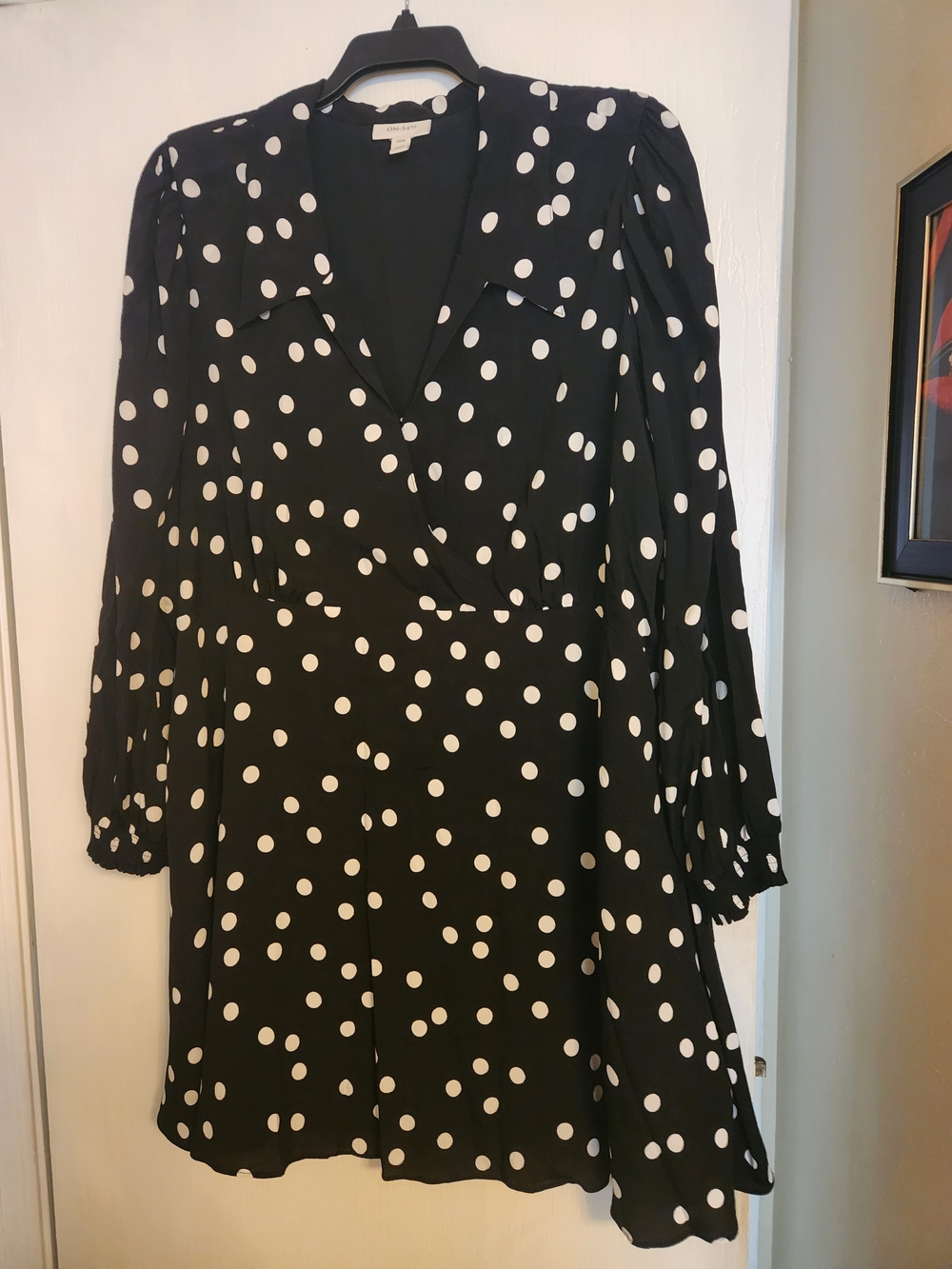 Plus Size Macy's Black & White Polka Dot Long Sleeve Wrap Dress